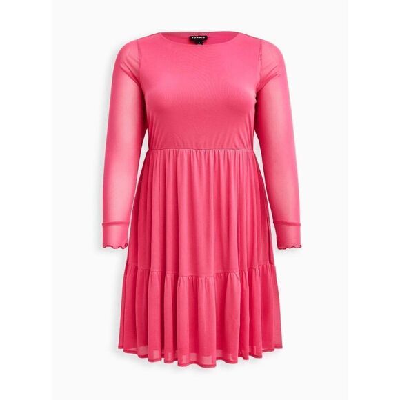 Torrid Hot Pink Glo Mesh Ruffle Tiered Mini Dress XL/14 NWT - Picture 11 of 11